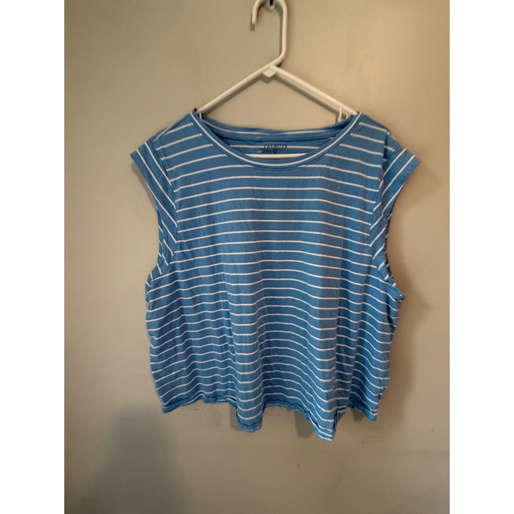 Talbots Plus 3X Blue White Striped Pima Cotton Sleeveless Crew Neck Top KH6564